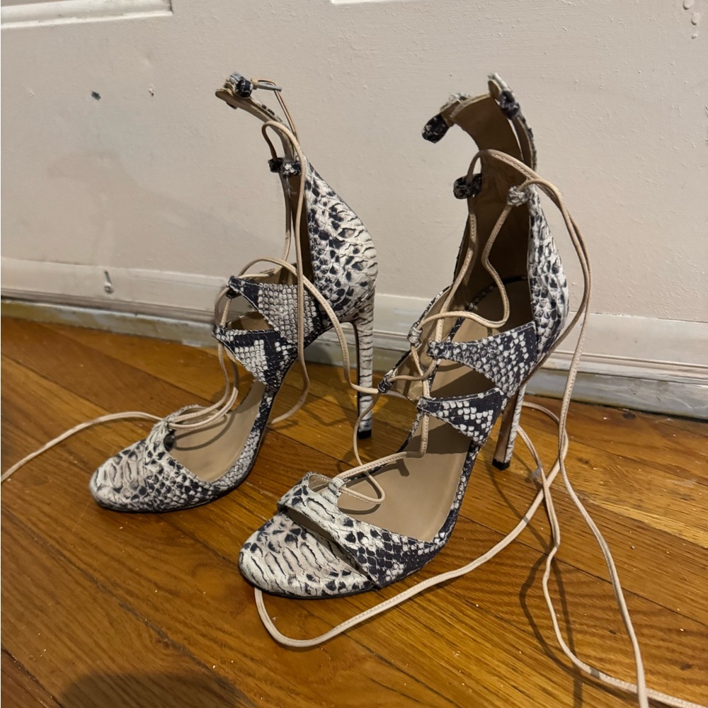 Stuart Weitzman Lace Up Snakeskin Heels